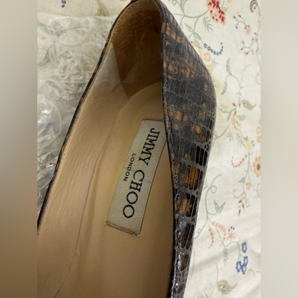 Jimmy Choo-Brown/Gold, Lizard Embossed, Anthracite, Platform, Pump/Heel. Sz-37.5 - Picture 11 of 11